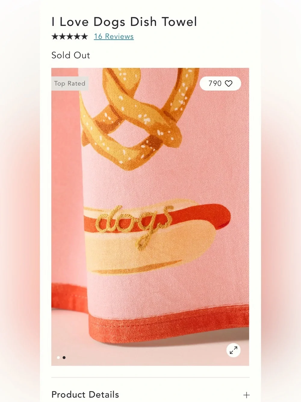 Anthropologie Pink Tea Towel with Orange Trim and Food Motifs - New $24